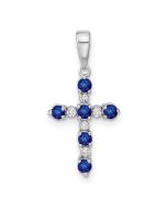 Glow 14k White Gold Lab Created Sapphire and Diamond Cross Pendant