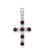 Pip Star 14k White Gold Rhodolite Garnet and Diamond Cross Pendant
