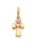 Sprinkle Cloud 14k Yellow and Rose Gold CZ Children's Cross Heart Pendant