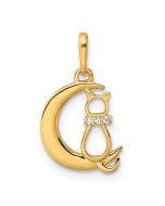 Iridescent Cedar Cove 14k Childrens CZ Cat and Moon Pendant