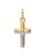 Polished Magnolia 14k w/Rhodium Polished Hollow Crucifix Charm