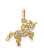 Graceful Shore 14K Rearing Unicorn CZ Pendant