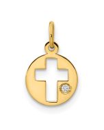 Kitten Shine 14K Polished CZ Circle Cross Pendant