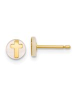 Star Joy 14K Polished Round Mother of Pearl with Cross Post Earrings