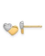 Winky Buddy 14K with Rhodium Polished Double Heart Post Earrings