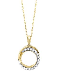 Front View 14k Yellow Gold Diamond Double Circle Pendant