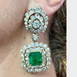 18K Yellow Gold GIA Emerald and Diamond Earrings
