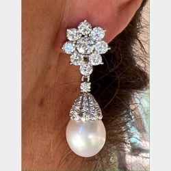 Platinum Diamond and South Sea Pearl Earrings