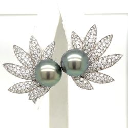 18K White Gold South Sea Pearl & Diamond Earrings