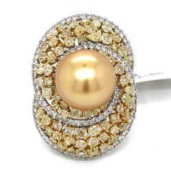 18K White Gold South Sea Pearl & Fancy Yellow Diamond Ring

