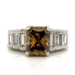 Platinum 2.69 Ct Champagne Diamond Engagement Ring