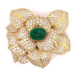 30.00 Ct. Diamond and Emerald Flower Brooch
