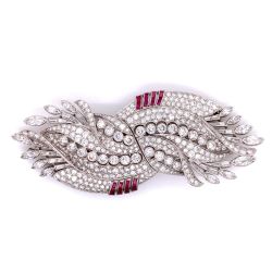 Art Deco 20.00 Ct. Diamond and Ruby Brooch
