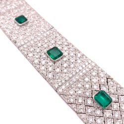 Art Deco 28.60 Ct. Diamond and Chatham Emerald Bracelet
