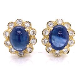18K Yellow Gold Sapphire & Diamond Earrings