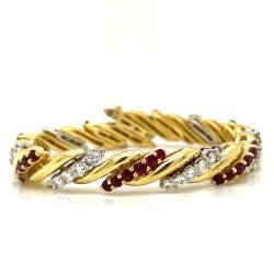 1960s 18K Yellow Gold Ruby and Diamond Bracelet