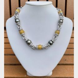 18K Gold Diamond, South Sea Pearl, and Yellow Sapphire Necklace