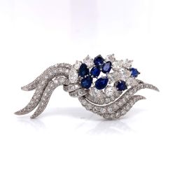 Art Deco Platinum Diamond and Sapphire Brooch
