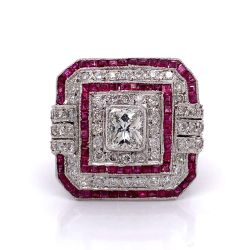Platinum Diamond and Ruby Ring
