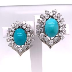 Platinum Real Turquoise and Diamond Earrings 
