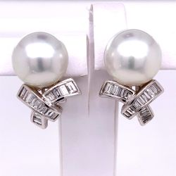 Platinum and 18K South Sea Pearl and Diamond Earrings
