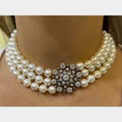 Victorian Gold & Silver Topped 3-Strand Pearl Necklace

