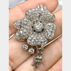 Ghiso Paris Art Deco Platinum Diamond Flower Brooch
