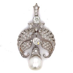 Antique 18K & Platinum Diamond and Pearl Pendant