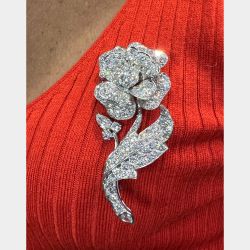 Platinum 14.50 Ct. Diamond Rose Brooch
