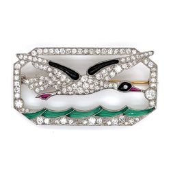 Art Deco Platinum Duck Diamond Brooch
