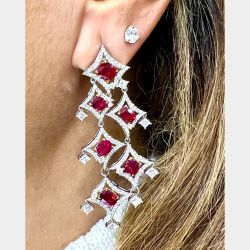 18K White Gold  Certified Burma Ruby & Diamond Earrings
