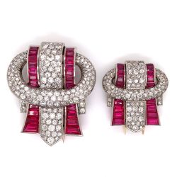 Incredible Art Deco Platinum Diamond & Synthetic Ruby Clips
