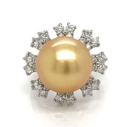18K White Gold South Sea Pearl & Diamond Ring