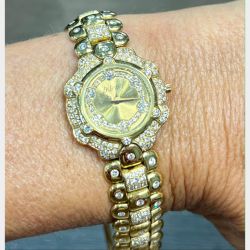 DeLaneau 18K Yellow Gold Ladies Cocktail Watch