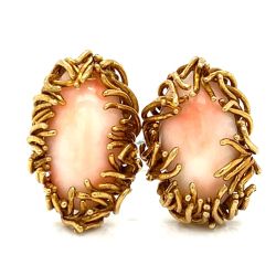 1960's 18K Yellow Gold Coral Earrings
