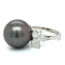 Platinum South Sea Pearl & Diamond Ring
