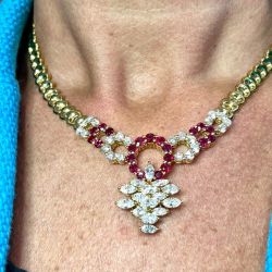 18K Yellow Gold Ruby & Diamond Necklace
