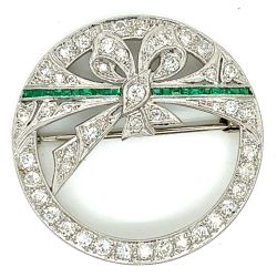 Art Deco Platinum Diamond & Emerald Brooch