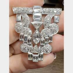 French Art Deco Platinum 8.10 Ct. Diamond Brooch