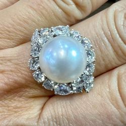 Platinum South Sea Pearl & Diamond Cocktail Ring