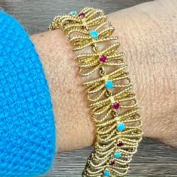 Mellario Paris 1960's 18K Yellow Gold & Turquoise Bracelet