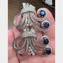French Art Deco Diamond and Sapphire Brooch
