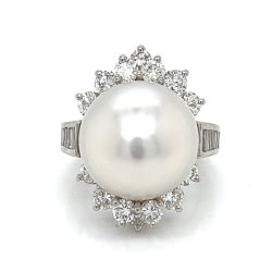 Platinum South Sea Pearl & Diamond Ring
