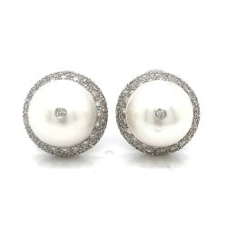 18K White Gold South Sea Pearl & Diamond Earrings
