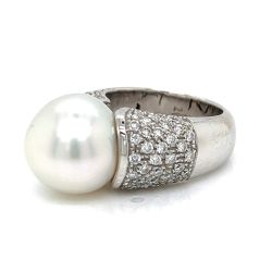 18K White Gold South Sea Pearl & Diamond Cocktail Ring
