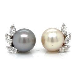 18K White Gold South Sea Pearl & Diamond Earrings
