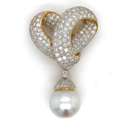 18K Yellow Gold South Sea Pearl & Diamond Brooch
