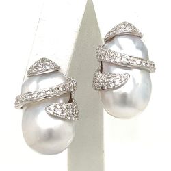 18K White Gold South Sea Pearl & Diamond Earrings, signed Yvel