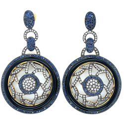 Silver Top Sapphire and Diamond Earrings
