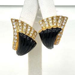 18K Yellow Gold Diamond & Onyx Earrings
